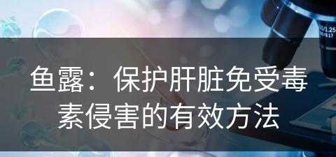 鱼露：保护肝脏免受毒素侵害的有效方法